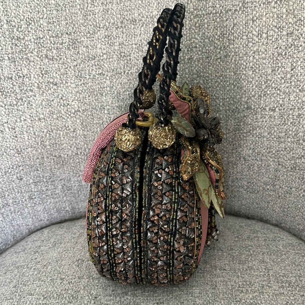 Mary Francis Bloomin Beauty 3D beaded embellished double handle purse pink gold - Picture 5 of 16